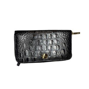 Brahmin Zipper Wallet Black and Silver Shimmer Ombre Crocodile Pattern